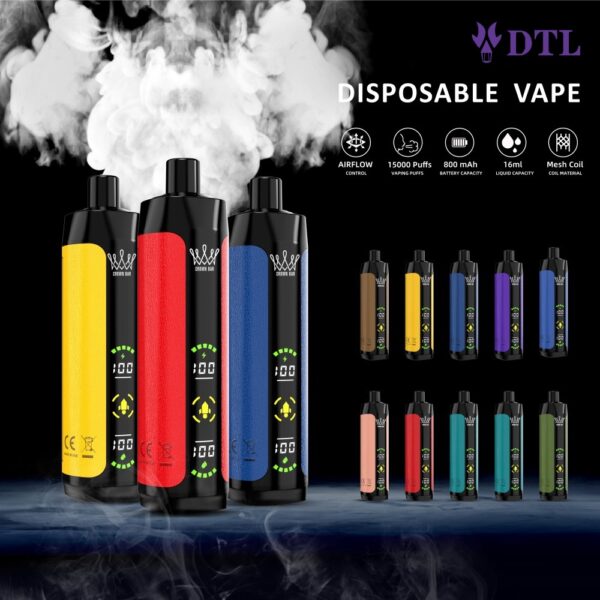 Dispositivo de vape desechable Pod DL/DTL 15000 Puffs E-Shisha/Hookah caladas con pantalla completa, flujo de aire ajustable y recargable AL FAKHAR Crown Bar