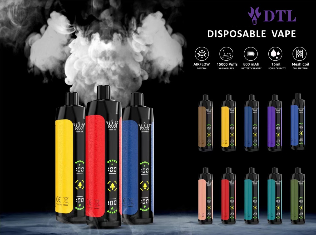 Dispositivo de vape desechable Pod DL/DTL 15000 Puffs E-Shisha/Hookah caladas con pantalla completa, flujo de aire ajustable y recargable AL FAKHAR Crown Bar